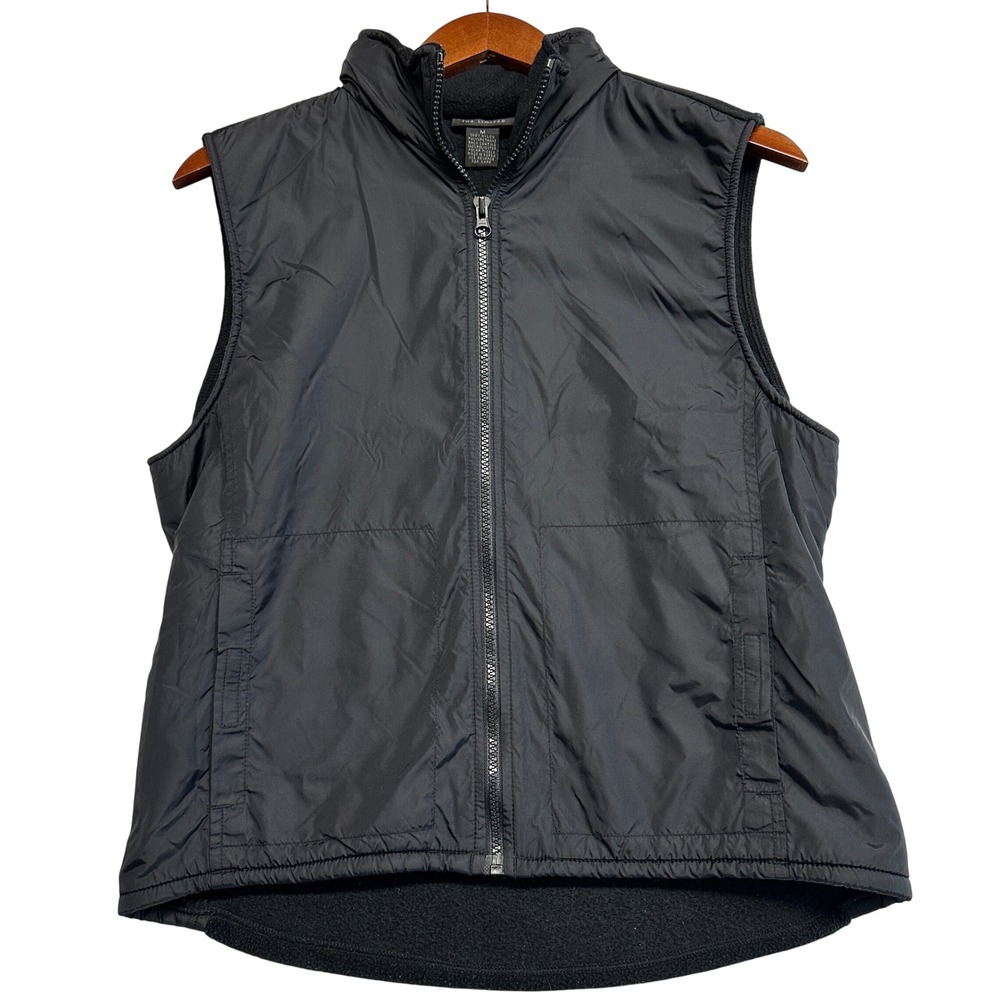 The Limited Womens Black Nylon Fleece Mixed Media Full Zip Vest Size S/M